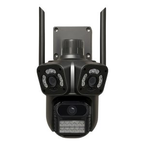 cámara de seguridad triple lente, cámara WiFi A35, cámara de vigilancia con visualización múltiple, cámara con audio bidireccional, cámara con alarma y visión nocturna color, cámara IP para hogar y comercio, cámara exterior IP66 Uruguay.