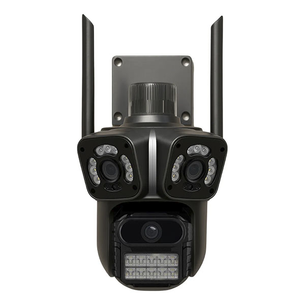 cámara de seguridad triple lente, cámara WiFi A35, cámara de vigilancia con visualización múltiple, cámara con audio bidireccional, cámara con alarma y visión nocturna color, cámara IP para hogar y comercio, cámara exterior IP66 Uruguay.