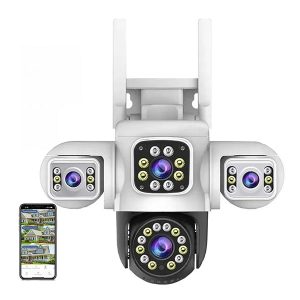  cámara de seguridad triple lente, cámara WiFi exterior 6K, cámara con visión nocturna a color, cámara con detección humana e inteligencia artificial, cámara PTZ impermeable, cámara de vigilancia para hogar y comercio, cámara con audio bidireccional Uruguay.