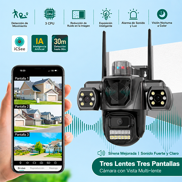 Cámara Ip Wifi De Tres lentes Hd - Imagen 3