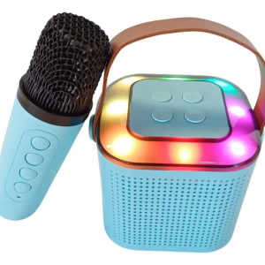 Altavoz Bluetooth con luz LED, 8x8x9 cm, con un micrófono, colores varios.